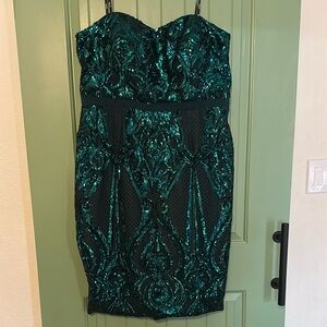 Emerald Sequin Strapless Dress